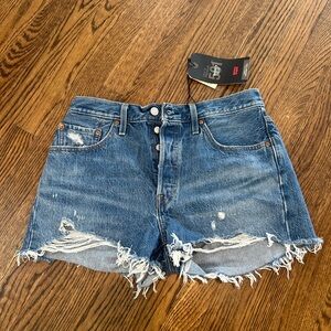Levi's Medium Blue Distressed Cutoff Denim Shorts